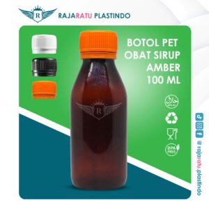 Botol Pet Obat Sirup Amber 100 ml + Setcap Orange