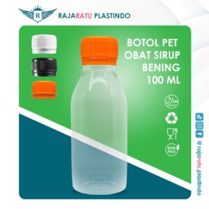 Botol Pet Obat Sirup Bening 100 ml + Setcap Orange
