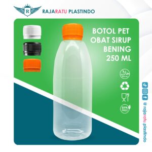 Botol Pet Obat Sirup Bening 250 ml + Setcap Orange