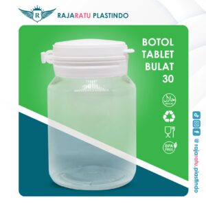 Botol Tablet Bulat 30 Bening + Setcap