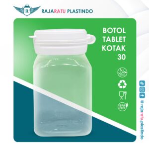 Botol Tablet Kotak 30 Bening + Setcap