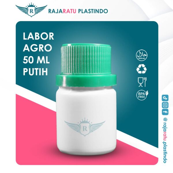 Botol Labor Agro 50 ml HDPE Putih – Tutup Variasi Warna - Image 6
