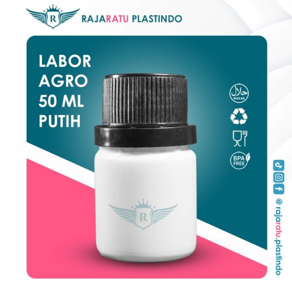 Botol Labor Agro 50 ml HDPE Putih – Tutup Variasi Warna - Image 5