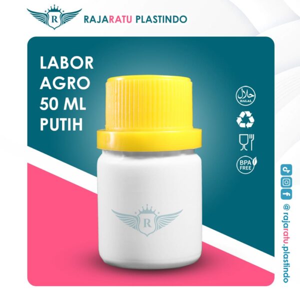 Botol Labor Agro 50 ml HDPE Putih – Tutup Variasi Warna - Image 4