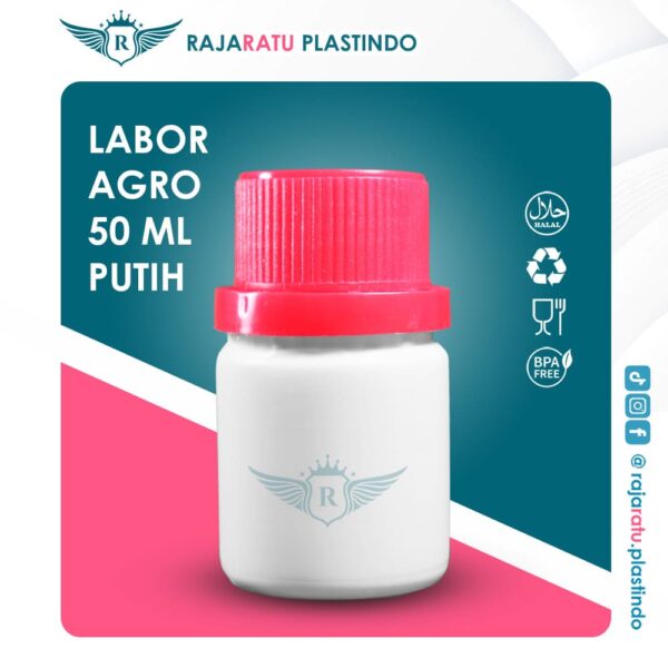 Botol Labor Agro 50 ml HDPE Putih – Tutup Variasi Warna - Image 3