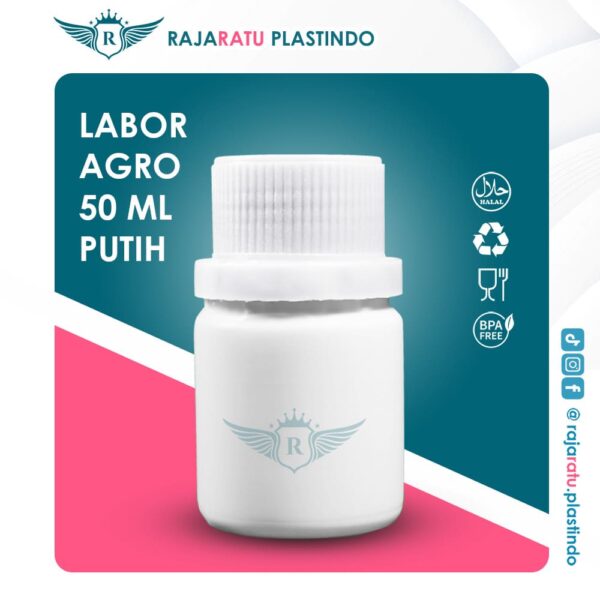 Botol Labor Agro 50 ml HDPE Putih – Tutup Variasi Warna