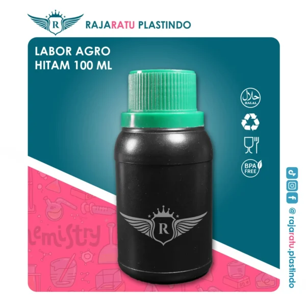Botol Labor Agro 100 ml HDPE Hitam – Tutup Variasi Warna - Image 6