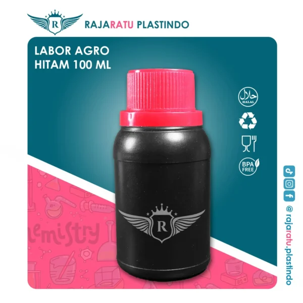 Botol Labor Agro 100 ml HDPE Hitam – Tutup Variasi Warna - Image 4