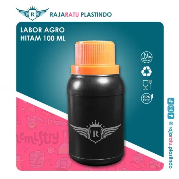 Botol Labor Agro 100 ml HDPE Hitam – Tutup Variasi Warna - Image 3
