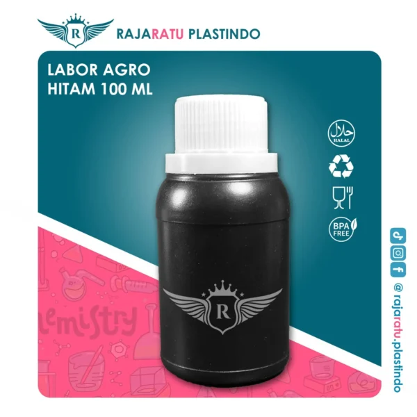 Botol Labor Agro 100 ml HDPE Hitam – Tutup Variasi Warna - Image 2