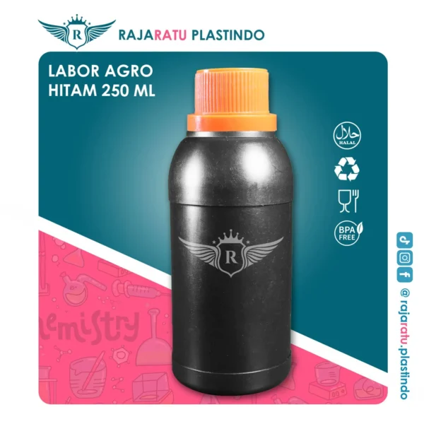 Botol Labor Agro 250 ml HDPE Hitam – Tutup Variasi Warna - Image 3
