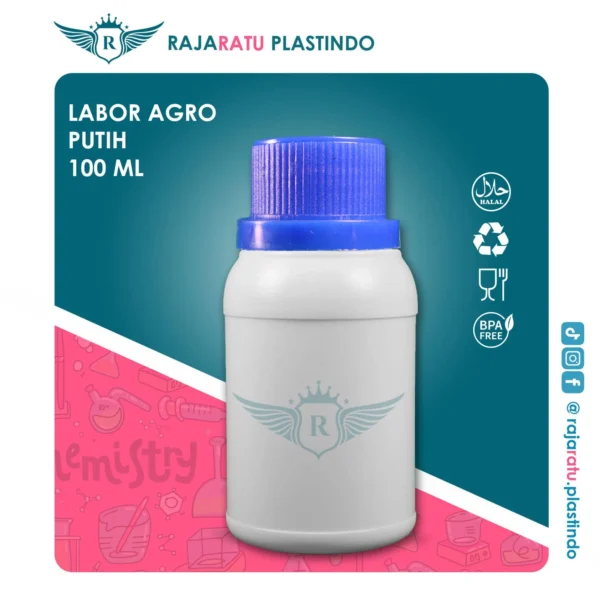 Botol Labor Agro 100 ml HDPE Putih Susu– Tutup Variasi Warna - Image 7