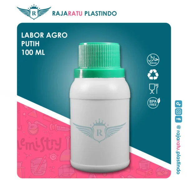Botol Labor Agro 100 ml HDPE Putih Susu– Tutup Variasi Warna - Image 6