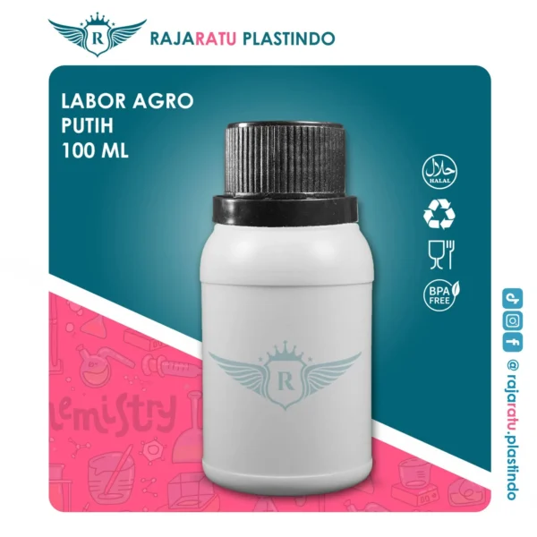 Botol Labor Agro 100 ml HDPE Putih Susu– Tutup Variasi Warna - Image 5