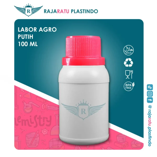 Botol Labor Agro 100 ml HDPE Putih Susu– Tutup Variasi Warna - Image 4