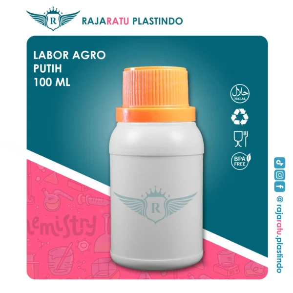 Botol Labor Agro 100 ml HDPE Putih Susu– Tutup Variasi Warna - Image 3