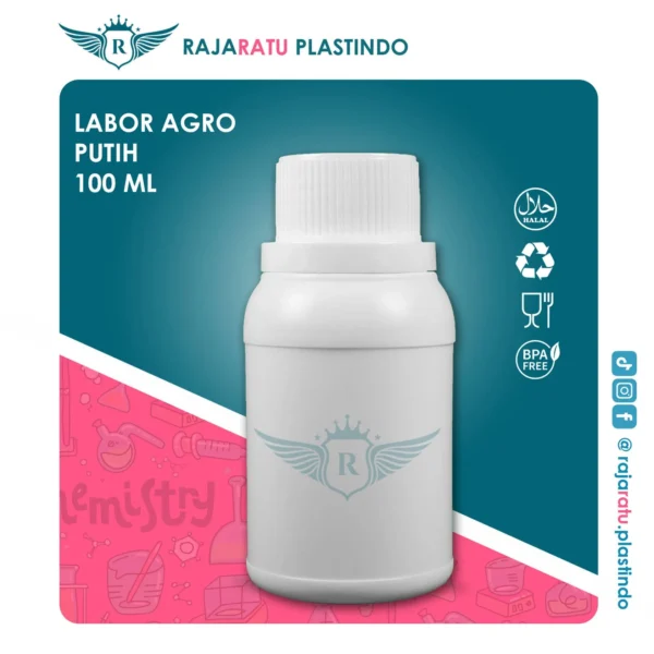 Botol Labor Agro 100 ml HDPE Putih Susu– Tutup Variasi Warna - Image 2