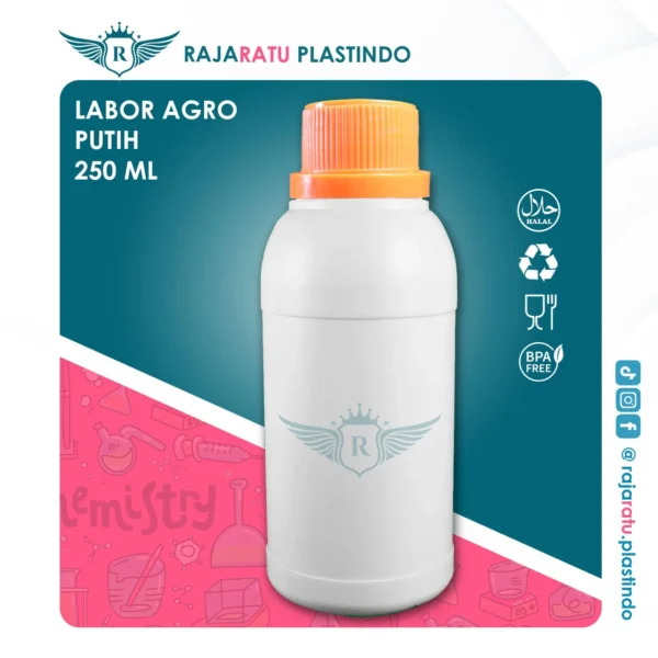 Botol Labor Agro 250 ml HDPE (Putih Susu) – Tutup Variasi Warna - Image 2