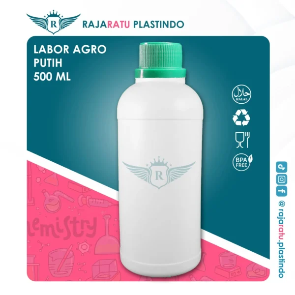 Botol Labor 500 ml HDPE Putih– Tutup Beragam Warna