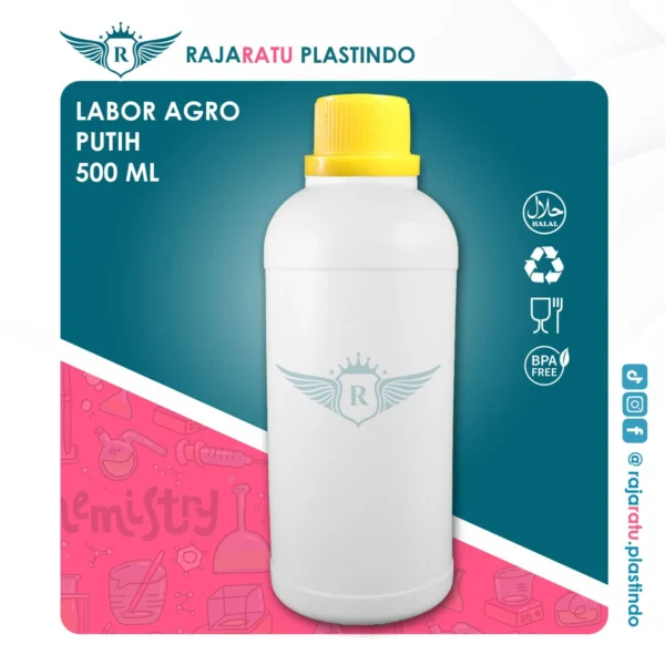 Botol Labor 500 ml HDPE Putih– Tutup Beragam Warna - Image 4