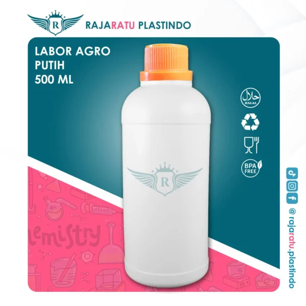Botol Labor 500 ml HDPE Putih– Tutup Beragam Warna - Image 2