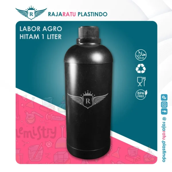 Botol Labor Agro 1 Liter HDPE Hitam  – Tutup Varian Warna - Image 4