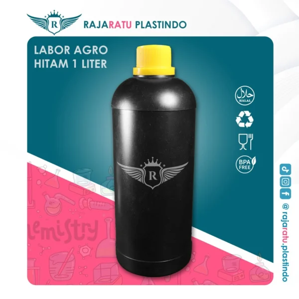 Botol Labor Agro 1 Liter HDPE Hitam  – Tutup Varian Warna - Image 5