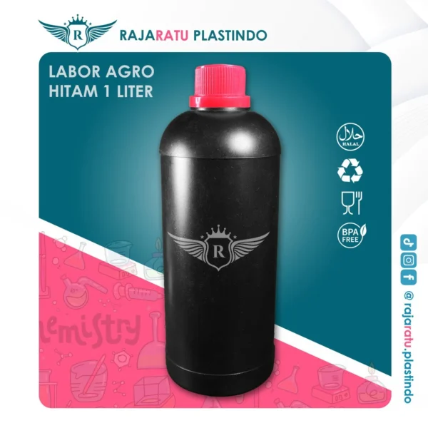 Botol Labor Agro 1 Liter HDPE Hitam  – Tutup Varian Warna - Image 6