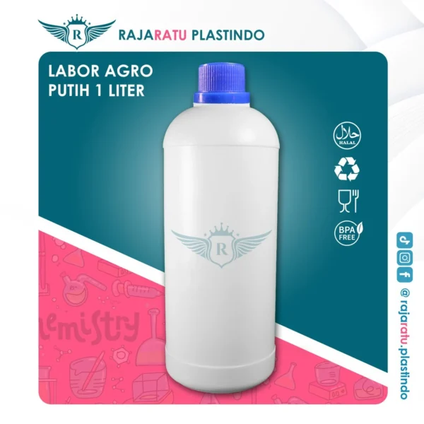 Botol Labor Agro 1 Liter HDPE (Putih Susu) – Tutup Varian Warna - Image 2
