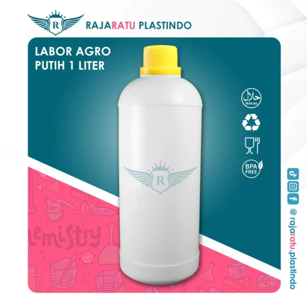 Botol Labor Agro 1 Liter HDPE (Putih Susu) – Tutup Varian Warna - Image 4