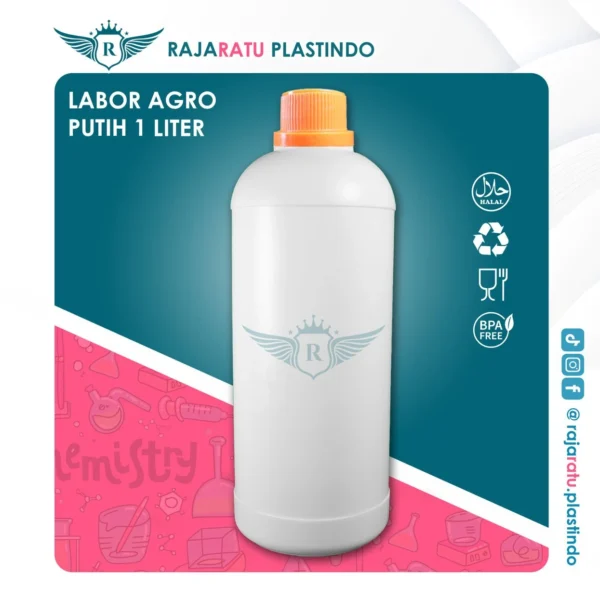 Botol Labor Agro 1 Liter HDPE (Putih Susu) – Tutup Varian Warna - Image 5