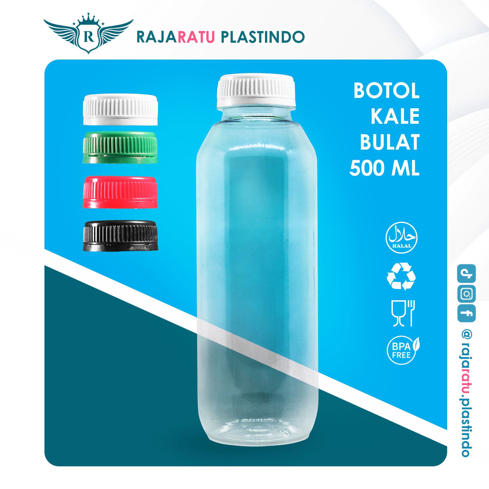 Botol Kale 500 ml Bulat + Setcap Putih