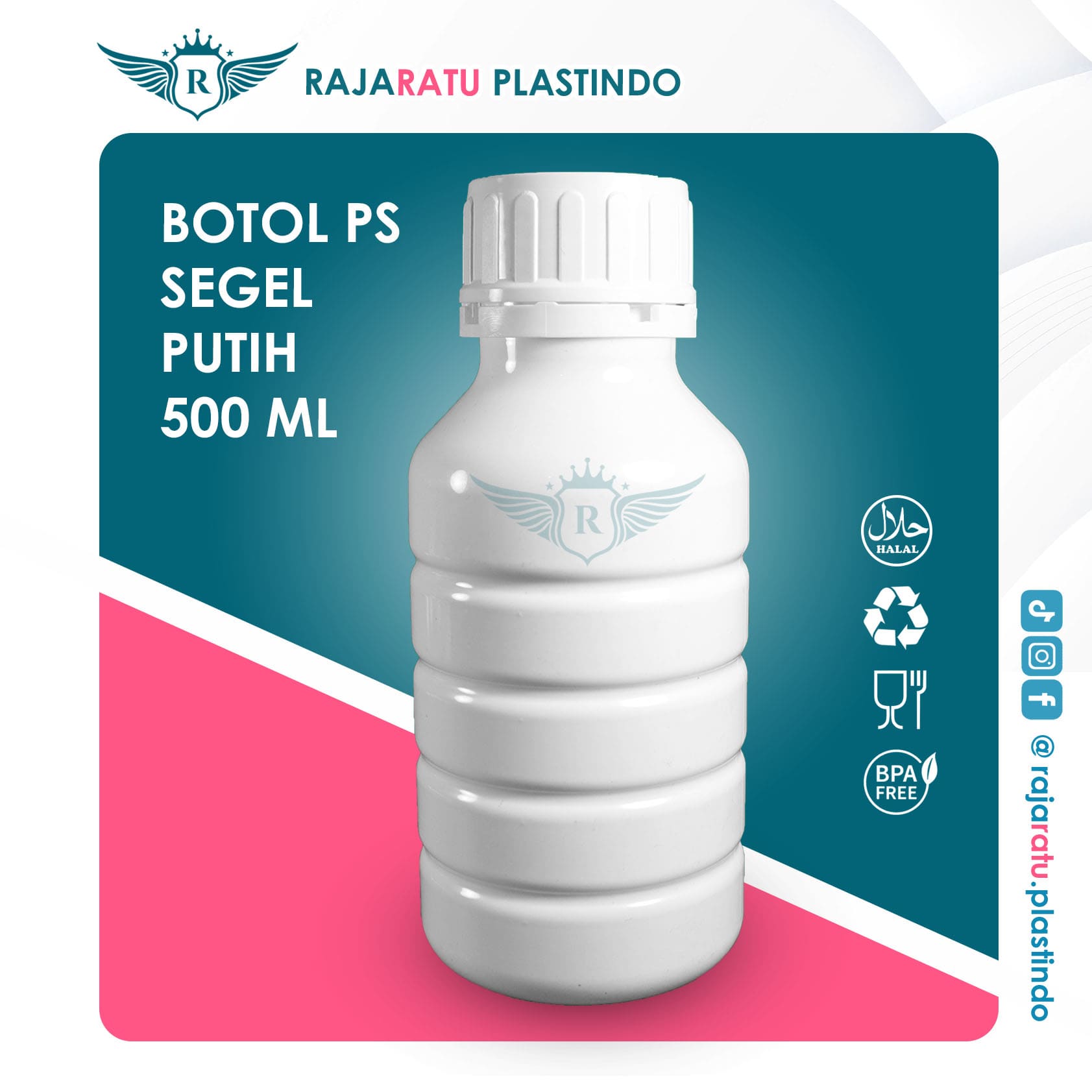 Botol PS Segel 500 ml Putih + Plug + Tutup